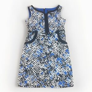 Jessica Abstract Blue and Black Dress with belt sz 10 Petite